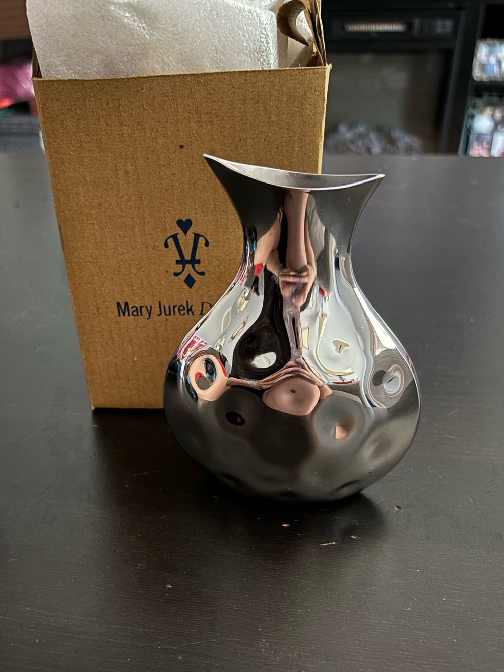 Mary Jurek Silver Reflective Bulb-Shaped Bud Vase